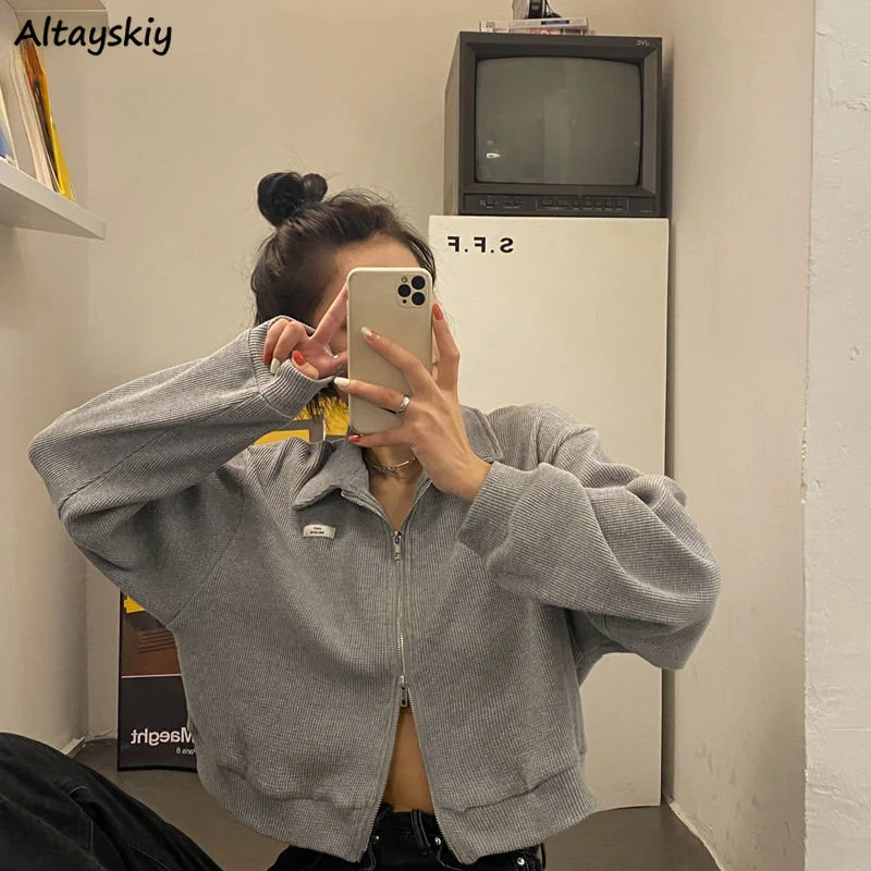 Sweatshirts Woman All-match Solid Zipper Trendy Korean Style Harajuku Ins Retro Autumn Casual Office Ladies Daily New Arrival
Sweatshirts Woman All-match Solid Zipper Trendy Korean Style Harajuku Ins Retro Autumn Casual Office Ladies Daily New Arrival