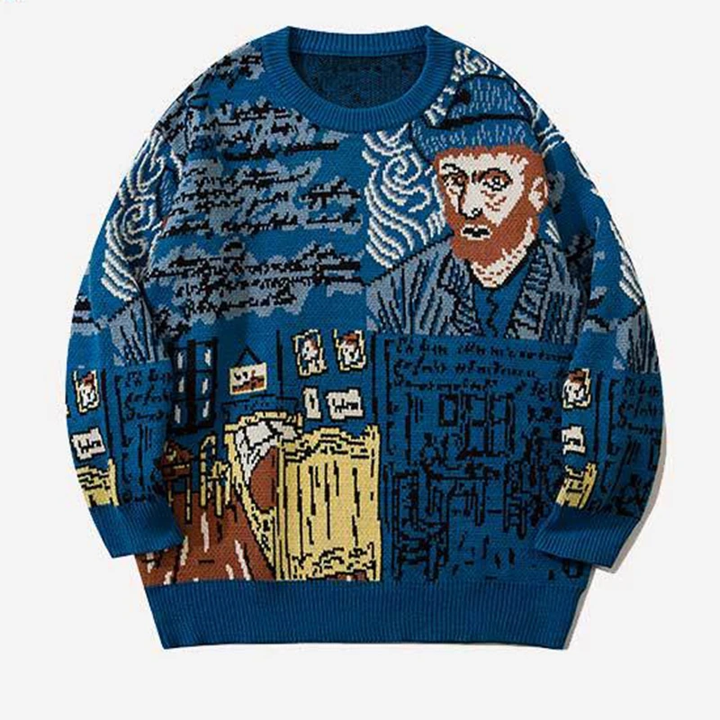 High Street Knitted Sweater Men Van Gogh Graffiti Print Sweaters Cotton Harajuku Loose Padded Pullover Women Streetwear Autumn
High Street Knitted Sweater Men Van Gogh Graffiti Print Sweaters Cotton Harajuku Loose Padded Pullover Women Streetwear Autumn