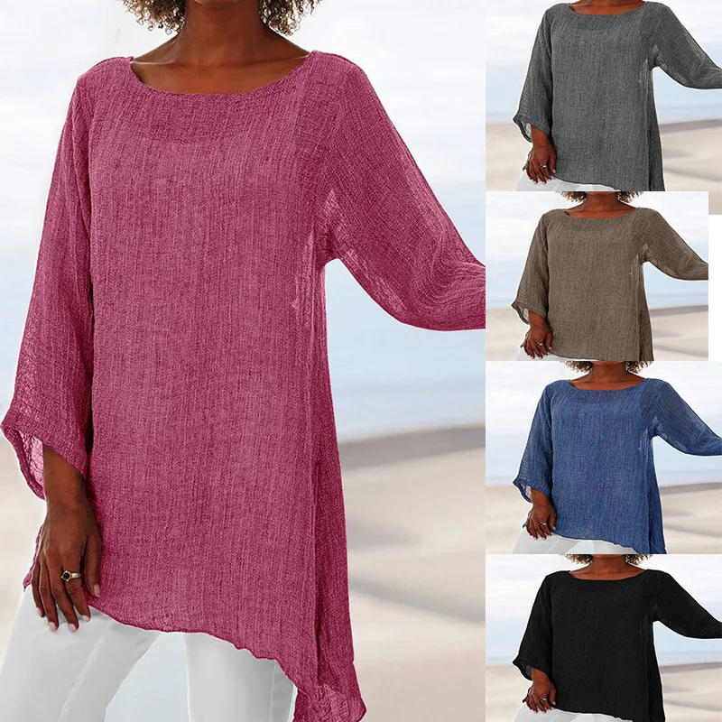 2023 Fashion Spring and Summer Casual Cotton and Linen Solid Color Casual Top Irregular Long-sleeved T-blood
2023 Fashion Spring and Summer Casual Cotton and Linen Solid Color Casual Top Irregular Long-sleeved T-blood