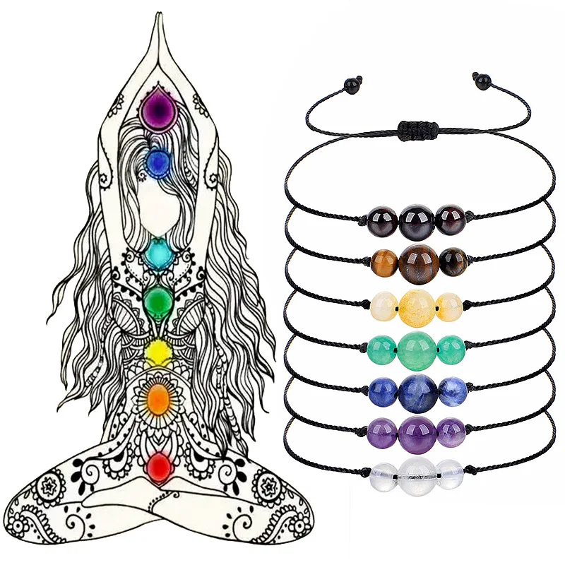 

1PC Handmade 7 Chakra Beads Bracelet Natural Stone String Braided Yoga Reiki Healing Balance Bracelets & Bangles Meditation Gift