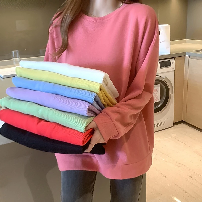 2022 Autumn Long Sleeve Casual Cotton Tops Women's Solid Loose O-Neck Pullover Polyester Student Sweatshirts Female
2022 Autumn Long Sleeve Casual Cotton Tops Women's Solid Loose O-Neck Pullover Polyester Student Sweatshirts Female