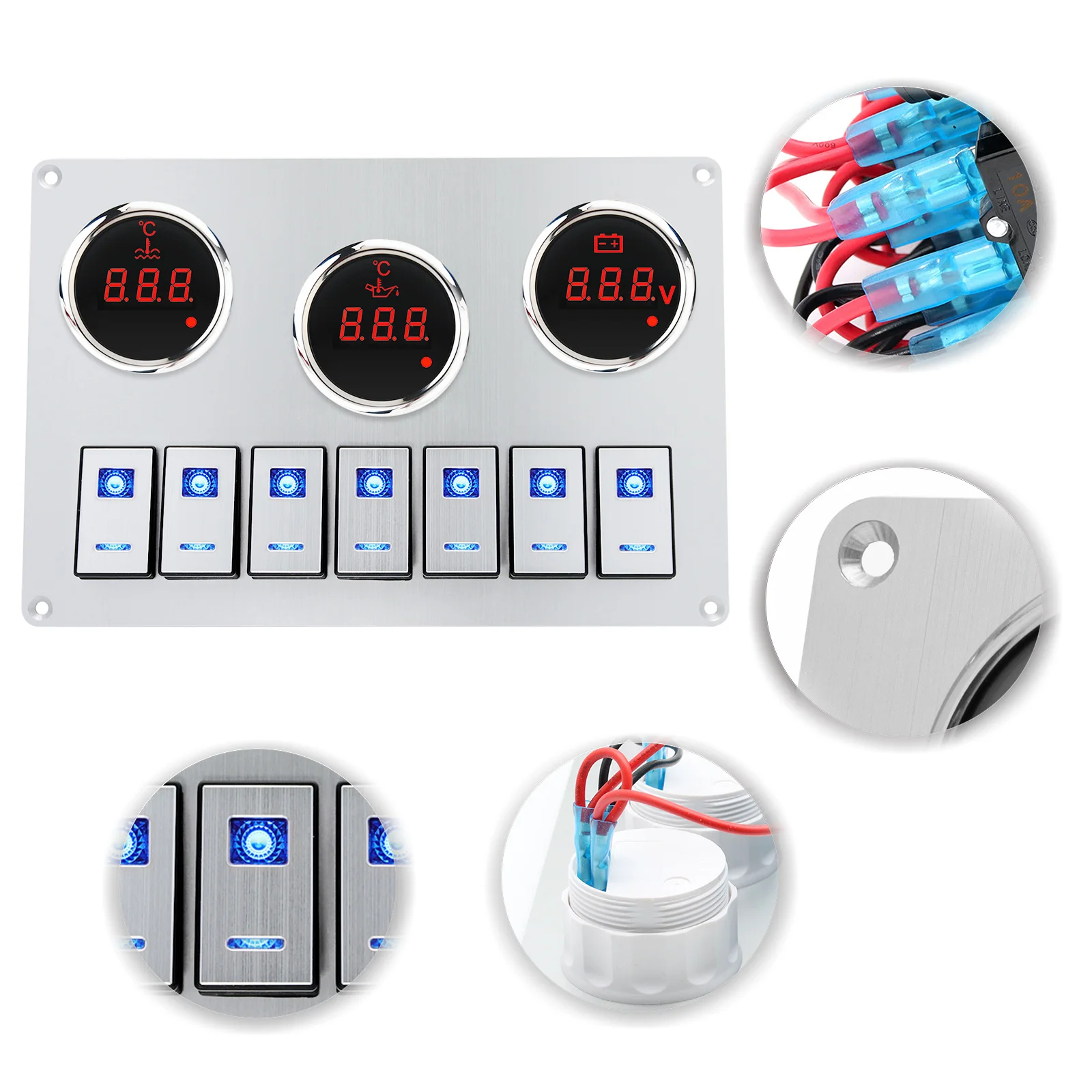 Universal Car 7 Rocker Metal Switch Panel Blue Led With Marine Oil/Water Temprature Gauge Voltage Meter With Alarm 12/24V
Universal Car 7 Rocker Metal Switch Panel Blue Led With Marine Oil/Water Temprature Gauge Voltage Meter With Alarm 12/24V