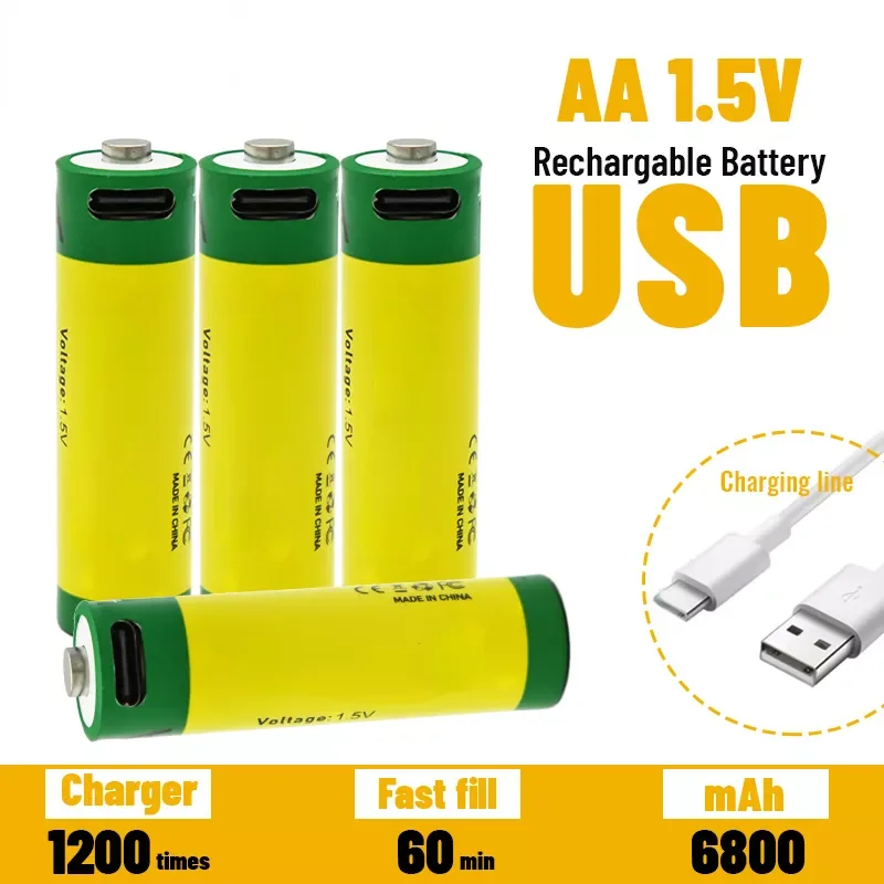 NEW2023 100% 1.5V AA 6800mAh USB rechargeable li-ion battery for remote control mouse small fan toy battery+Charging line
NEW2023 100% 1.5V AA 6800mAh USB rechargeable li-ion battery for remote control mouse small fan toy battery+Charging line