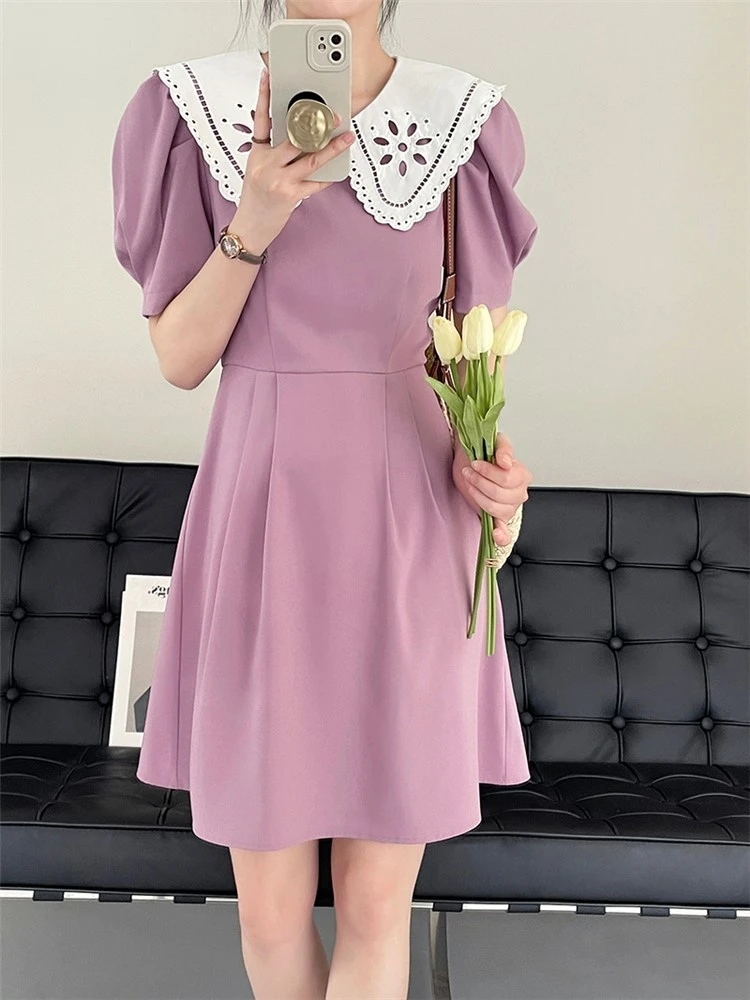 Summer Fashion Sweet Cute Slim Contrast Color Elegant Short Sleeve Hollow Out Peter Pan Collar Dresses Women Ladies A-line Dress
Summer Fashion Sweet Cute Slim Contrast Color Elegant Short Sleeve Hollow Out Peter Pan Collar Dresses Women Ladies A-line Dress