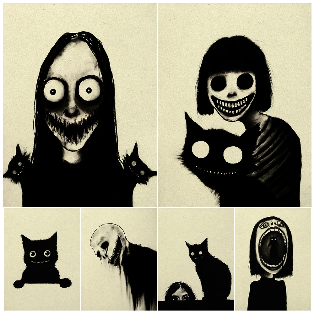 Horror Girls And Black Cats Ink Art Poster Print The Creepy Black And White Horror Wall Art Canvas Painting Home Decor Unframed
Horror Girls And Black Cats Ink Art Poster Print The Creepy Black And White Horror Wall Art Canvas Painting Home Decor Unframed