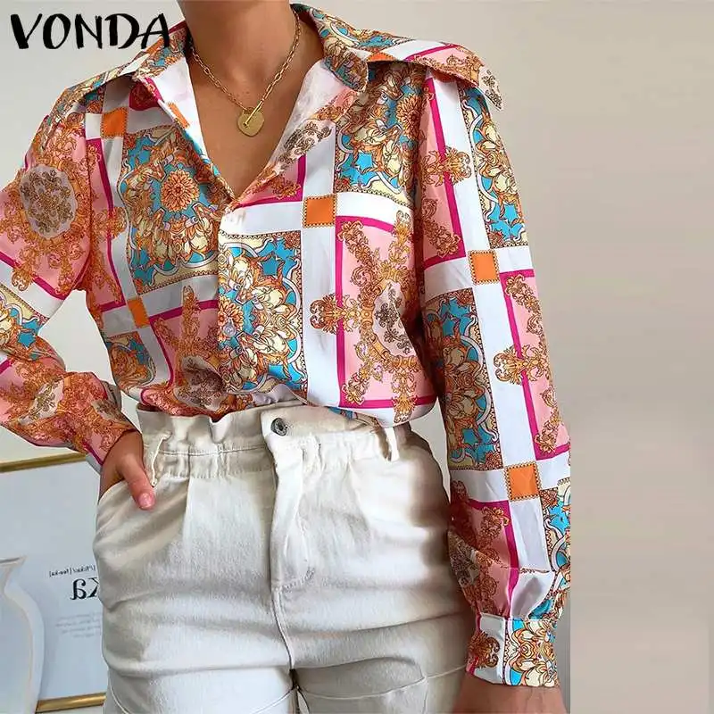 Women Printed Blouse 2022 VONDA Vintage Lapel Collar Button Up Tops Sexy Button Up Pleated Long Sleeve Blouse Blusas Femininas
Women Printed Blouse 2022 VONDA Vintage Lapel Collar Button Up Tops Sexy Button Up Pleated Long Sleeve Blouse Blusas Femininas