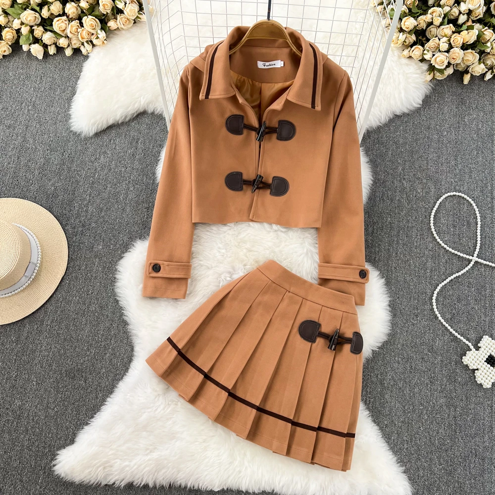 Clothland Women Elegant Horn Button Jacket Skirt Suit Hooded Short Style Coat Pleated Mini Skirt Thick Sweet Two Piece Set TZ730
Clothland Women Elegant Horn Button Jacket Skirt Suit Hooded Short Style Coat Pleated Mini Skirt Thick Sweet Two Piece Set TZ730