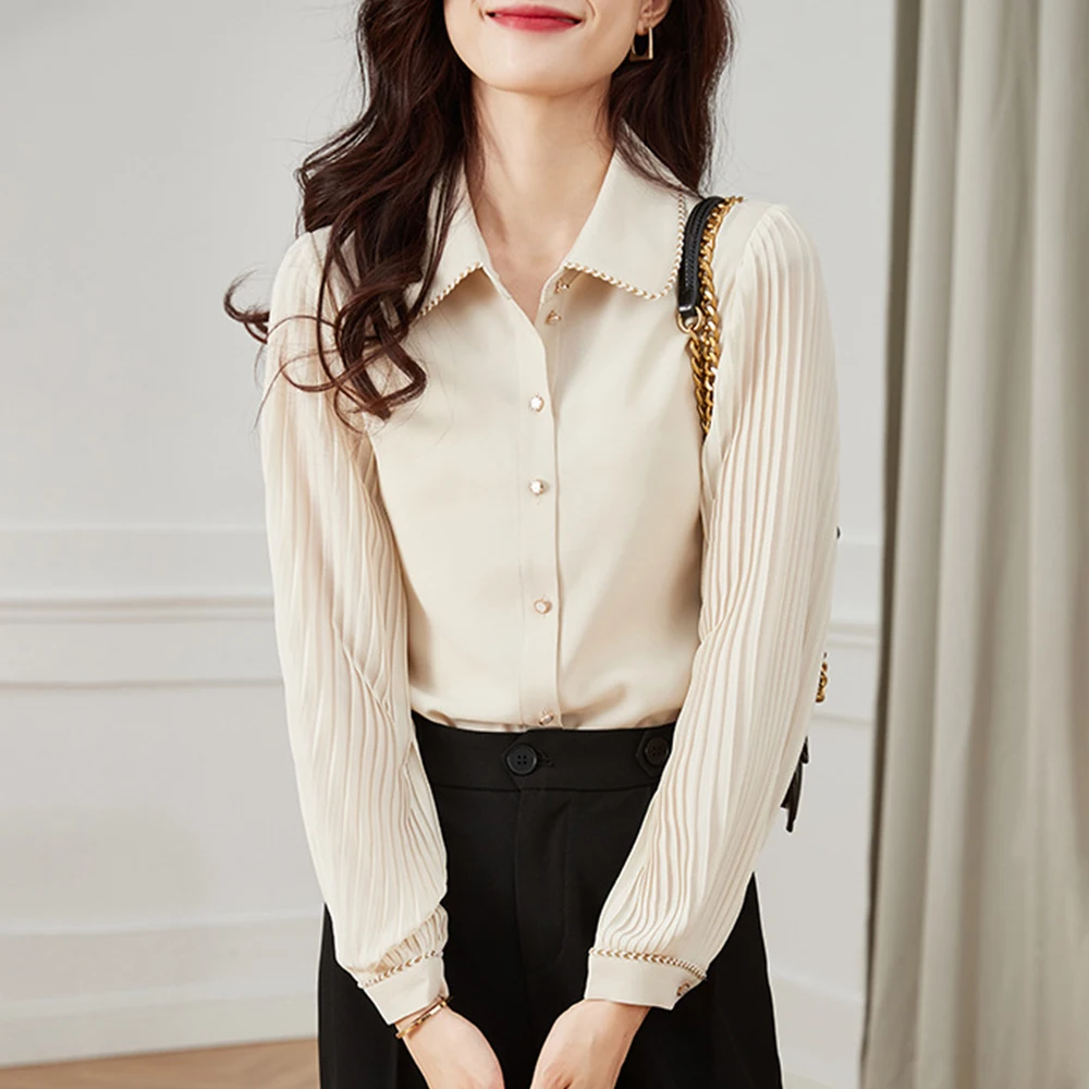 Блузка женская однотонная с отложным воротником, модная однобортная плиссированная узкая офисная рубашка в стиле пэчворк, с длинным пышным...
Блузка женская однотонная с отложным воротником, модная однобортная плиссированная узкая офисная рубашка в стиле пэчворк, с длинным пышным...