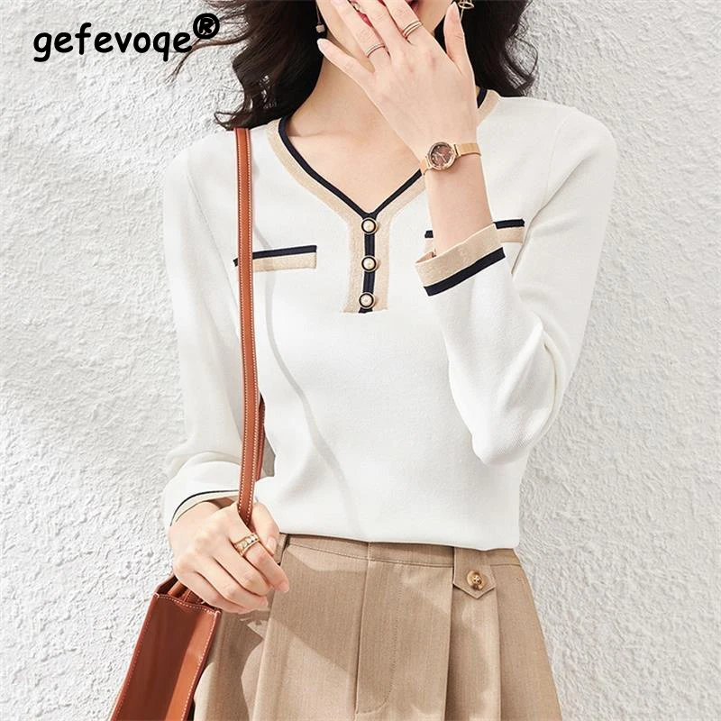 Spring Elegant Chic Beads Button V Neck Contrast Color Pockets Sweet Knitted Sweater Women Fashion Slim Long Sleeve Pullover Top
Spring Elegant Chic Beads Button V Neck Contrast Color Pockets Sweet Knitted Sweater Women Fashion Slim Long Sleeve Pullover Top