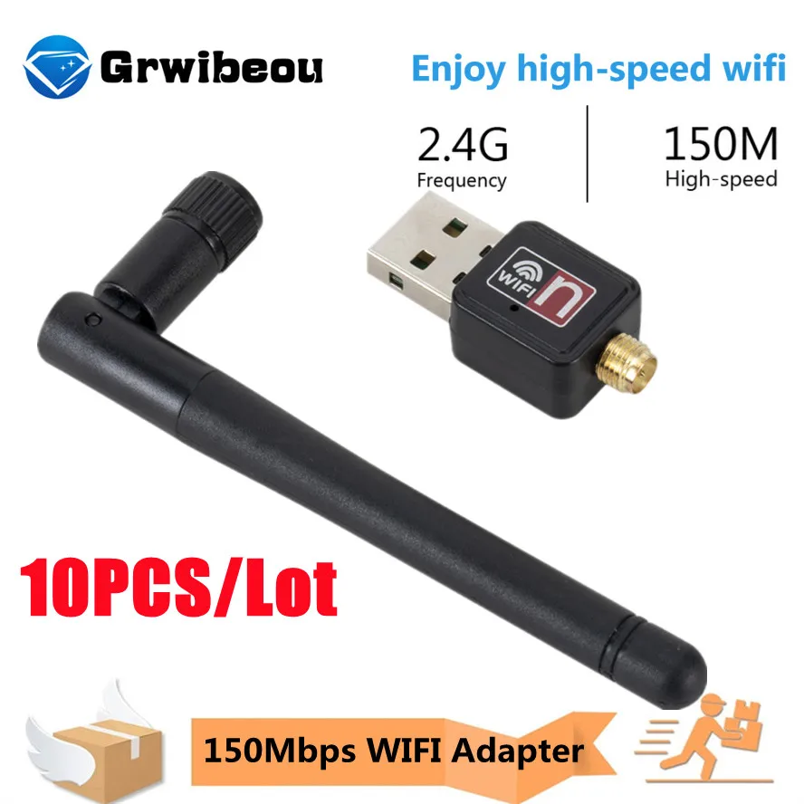 

10PCS WiFi Wireless Network Card USB 2.0 150M 802.11 b/g/n LAN Adapter with rotatable Antenna for Laptop PC Mini Wi-fi Dongle