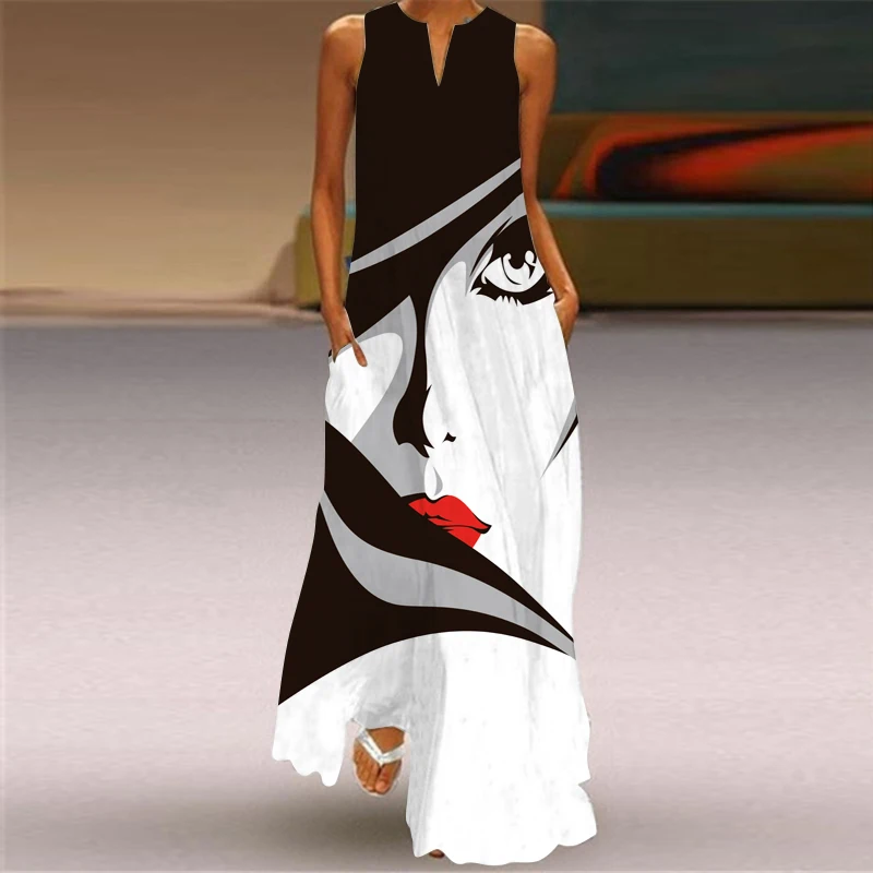 Printed 3D face dress Women's summer loose large sleeveless V-neck long dress Women's casual elegant beach party dress Tank top
Printed 3D face dress Women's summer loose large sleeveless V-neck long dress Women's casual elegant beach party dress Tank top