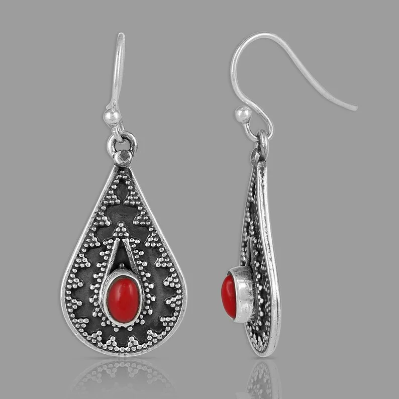 Vintage Ethnic Tribal Dangle Earrings 925 Silver Needle Oxidized Coral Stone Water Drop Earrings Handmade Jewelry
Vintage Ethnic Tribal Dangle Earrings 925 Silver Needle Oxidized Coral Stone Water Drop Earrings Handmade Jewelry