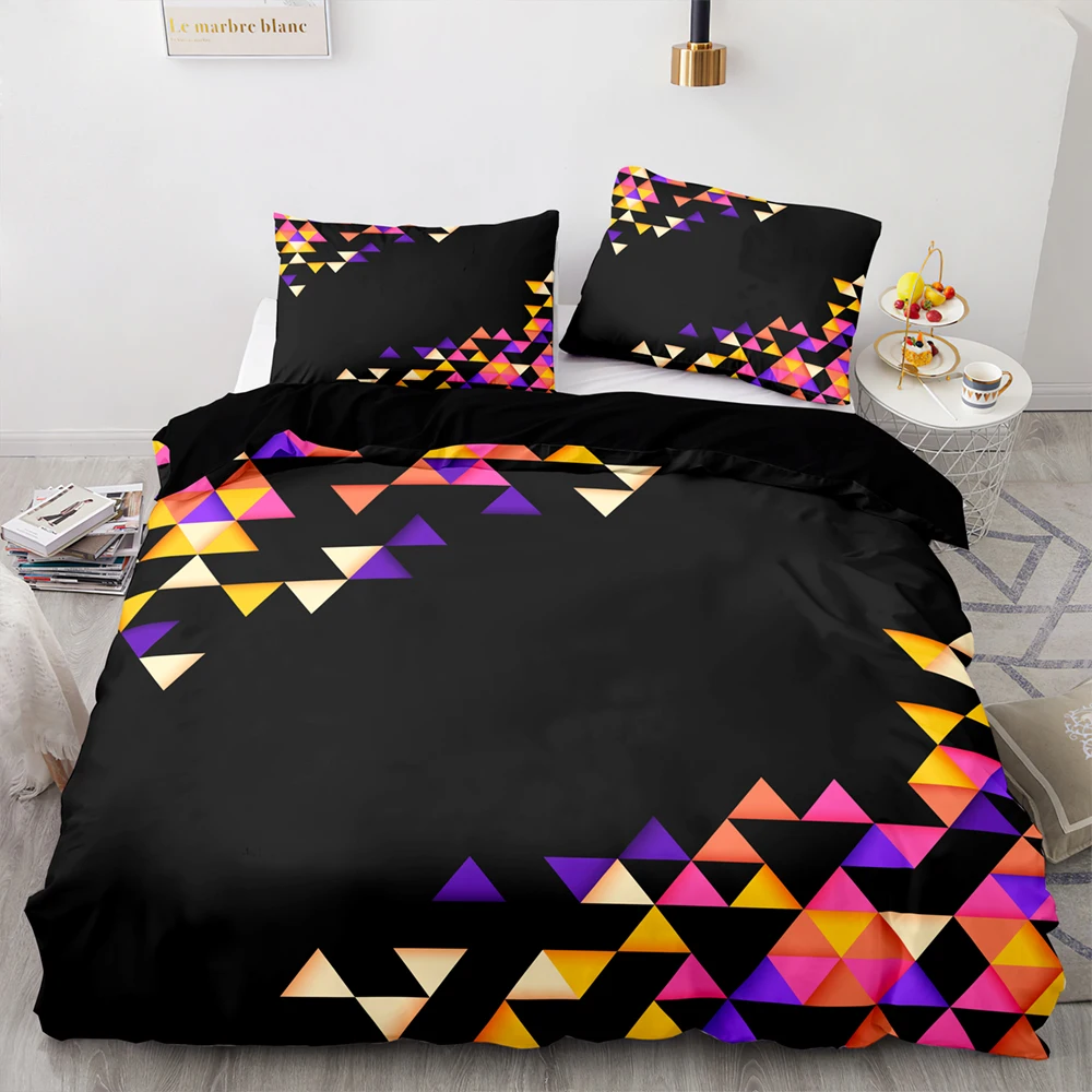 

Red Glowing Polygonal Grid Cover Bedding Set 3Pcs Double Twin Full Queen King Adult Kids Bedclothes Quilt Cover Pattern Duvet