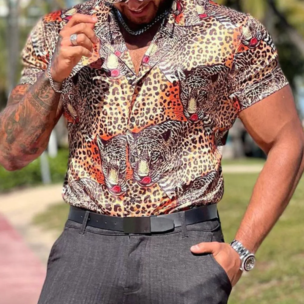 Tiger Pattern Print Leisure Shirts Short Sleeve Turn-down Collar Button Tops Fashion Baroque Style Men's Streetwear Clothing
Tiger Pattern Print Leisure Shirts Short Sleeve Turn-down Collar Button Tops Fashion Baroque Style Men's Streetwear Clothing