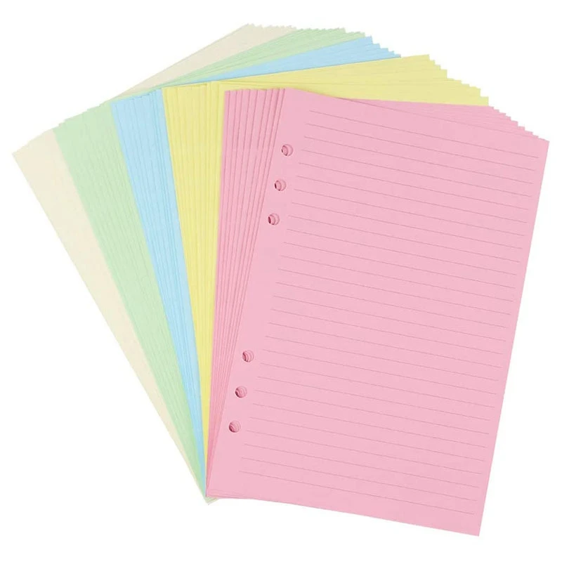 A5 Colorful 6-Hole Punched Ruled Refills Inserts For Organizer Binder, 5-Color Loose Leaf Planner Filler Paper,50 Sheets
A5 Colorful 6-Hole Punched Ruled Refills Inserts For Organizer Binder, 5-Color Loose Leaf Planner Filler Paper,50 Sheets