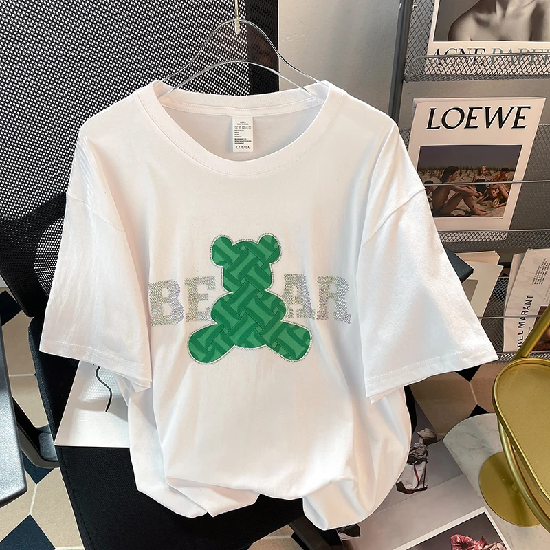 Summer Cartoon Diamonds Hot Drill Short-sleeved T-shirt Kawaii Bear Tshirts Streetwear Women Fashion Loose Y2k Tops Tees
Summer Cartoon Diamonds Hot Drill Short-sleeved T-shirt Kawaii Bear Tshirts Streetwear Women Fashion Loose Y2k Tops Tees