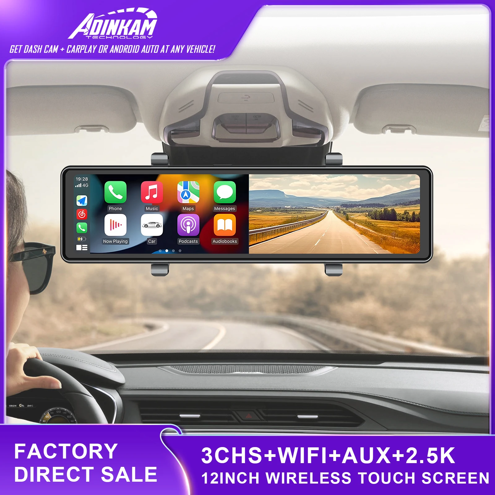 ADINKAM 12 Inch Dashcam Wierless Apple Carplay & Android Auto 3 CHS Portable Car Stereo Built in WIFI Dashboard Video Recorder
ADINKAM 12 Inch Dashcam Wierless Apple Carplay & Android Auto 3 CHS Portable Car Stereo Built in WIFI Dashboard Video Recorder