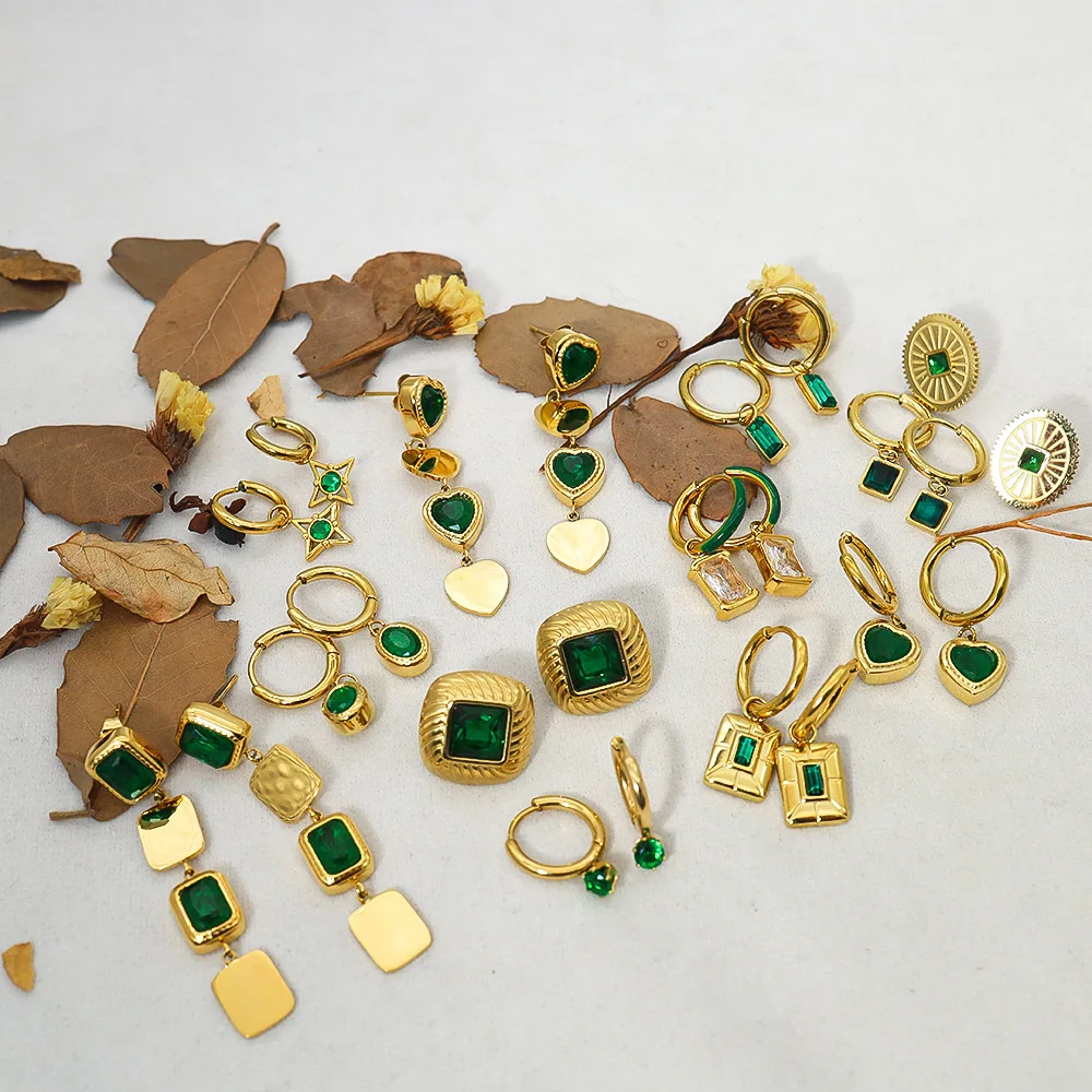 High Quality Non-fading Anti-allergy Earrings 14/18K Gold Plated Stainless Steel Green Zircon Daily Wear
High Quality Non-fading Anti-allergy Earrings 14/18K Gold Plated Stainless Steel Green Zircon Daily Wear