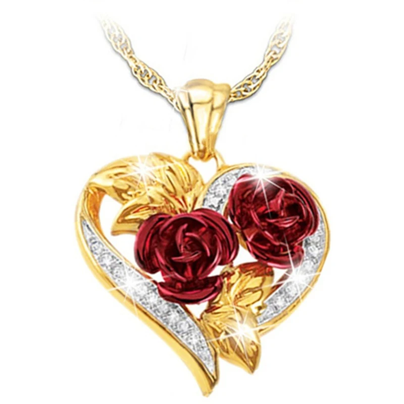 Fashion Love Red Rose Necklace Fashion Women's Jewelry Accessories Heart-shaped Diamond Pendant Holiday Gift Wholesale
Fashion Love Red Rose Necklace Fashion Women's Jewelry Accessories Heart-shaped Diamond Pendant Holiday Gift Wholesale