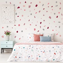 Red Color Terrazzo Pattern Wall Stickers Irregular Shape White-Background Wall Decals for Living Room Window Glass Bedroom