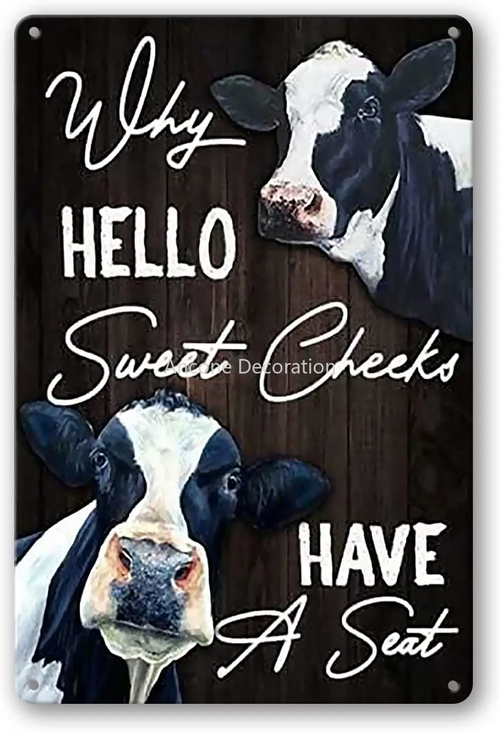 

Cow Why Hello Sweet Cheeks Have a Seat, Vintage Retro Metal Tin Sign Home Bar Kitchen Farmhouse Home Decor Signs Gifts 8