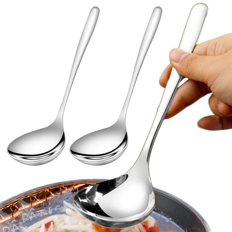 

Thicken Stainless Steel Long Handle Spoon Big Soup Spoons Hot Pot Scoops Colander Home Kitchen Cooking Tools Utensils Tableware