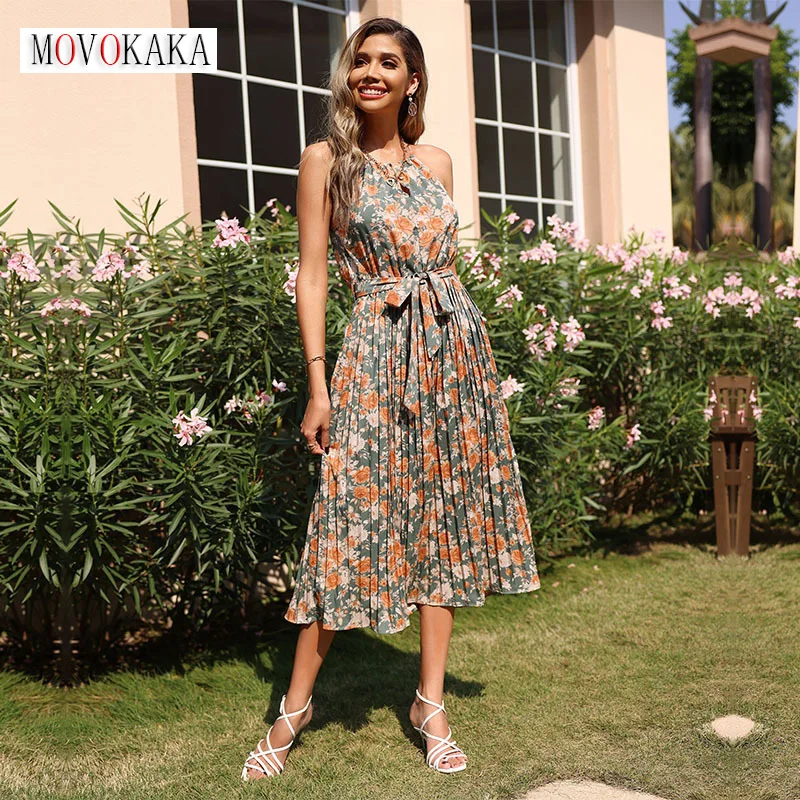 MOVOKAKA Woman Elegant Summer Sexy Strap Folds Dress Casual Holiday Beach Office Lady Vestidos Flowers Print Sashes Slim Dresses
MOVOKAKA Woman Elegant Summer Sexy Strap Folds Dress Casual Holiday Beach Office Lady Vestidos Flowers Print Sashes Slim Dresses