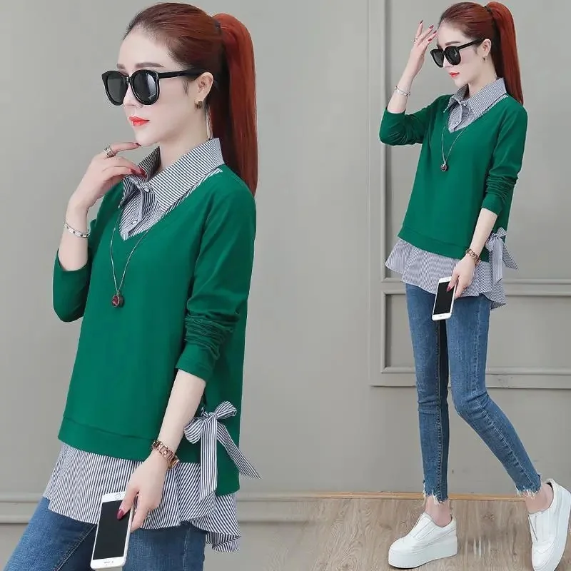 Stripe Patchwork Fake Two-Pieces Women's Elegant Blouses Korean Fashion Elegant Oversized Office Top Women Elegant Shirts Blusas
Stripe Patchwork Fake Two-Pieces Women's Elegant Blouses Korean Fashion Elegant Oversized Office Top Women Elegant Shirts Blusas