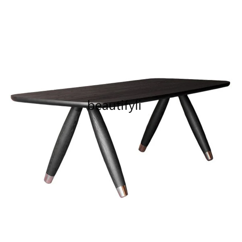 

yj Nordic Creative Solid Wood Dining-Table Decoration Modern Minimalist Oval Black Walnut-Color Dining Table