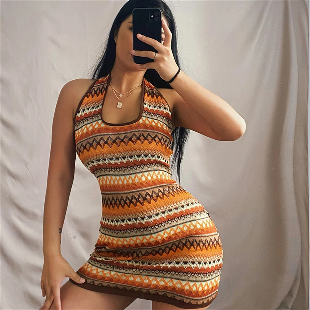 Women's Fashion Colorful Striped Dress Halterneck Dress 2022 Summer New Sexy Backless One Step Skirt Female Elegant Vestido
Women's Fashion Colorful Striped Dress Halterneck Dress 2022 Summer New Sexy Backless One Step Skirt Female Elegant Vestido