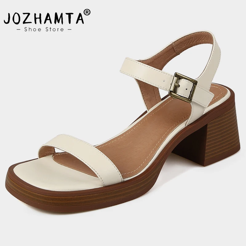 

JOZHAMTA Size 34-40 Heeled Sandals Women Real Leather Retro High Heels Summer Shoes For Women 2023 Rome Fashion Platform Sandal