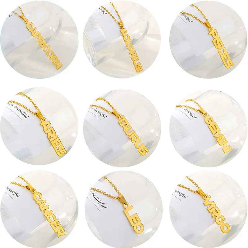 Fashion Custom 12 Sign Zodiac English Pendant Necklaces Women Men Stainless Steel Word Name Necklaces Christmas Gift Party
Fashion Custom 12 Sign Zodiac English Pendant Necklaces Women Men Stainless Steel Word Name Necklaces Christmas Gift Party
