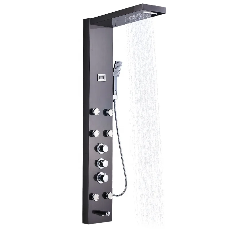 

Матовая черная дождевая душевая панель «Водопад» с массажными насадками, термостатический смеситель, смеситель для душа, башенный смеситель для ванны