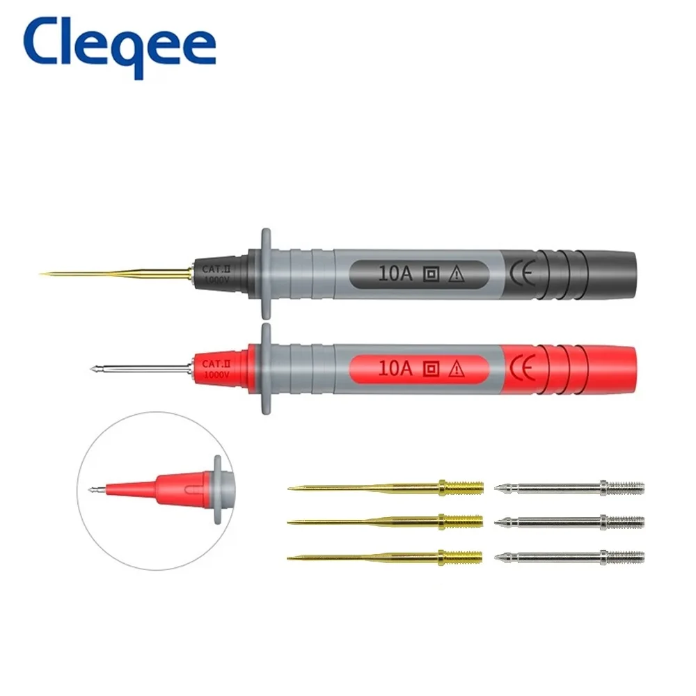 

Cleqee P8003 1set 2pcs Multimeter Probe Replaceable gilded Needle Multi-purpose Test pen