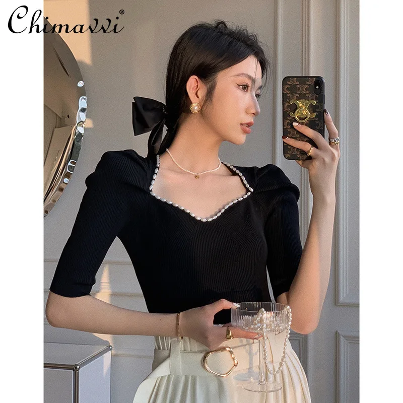 Korean Style French Style Pearl Decorative Puff Sleeve Sweater for Women 2022 Spring Clothes New Slim Fit Elegant Versatile Top
Korean Style French Style Pearl Decorative Puff Sleeve Sweater for Women 2022 Spring Clothes New Slim Fit Elegant Versatile Top