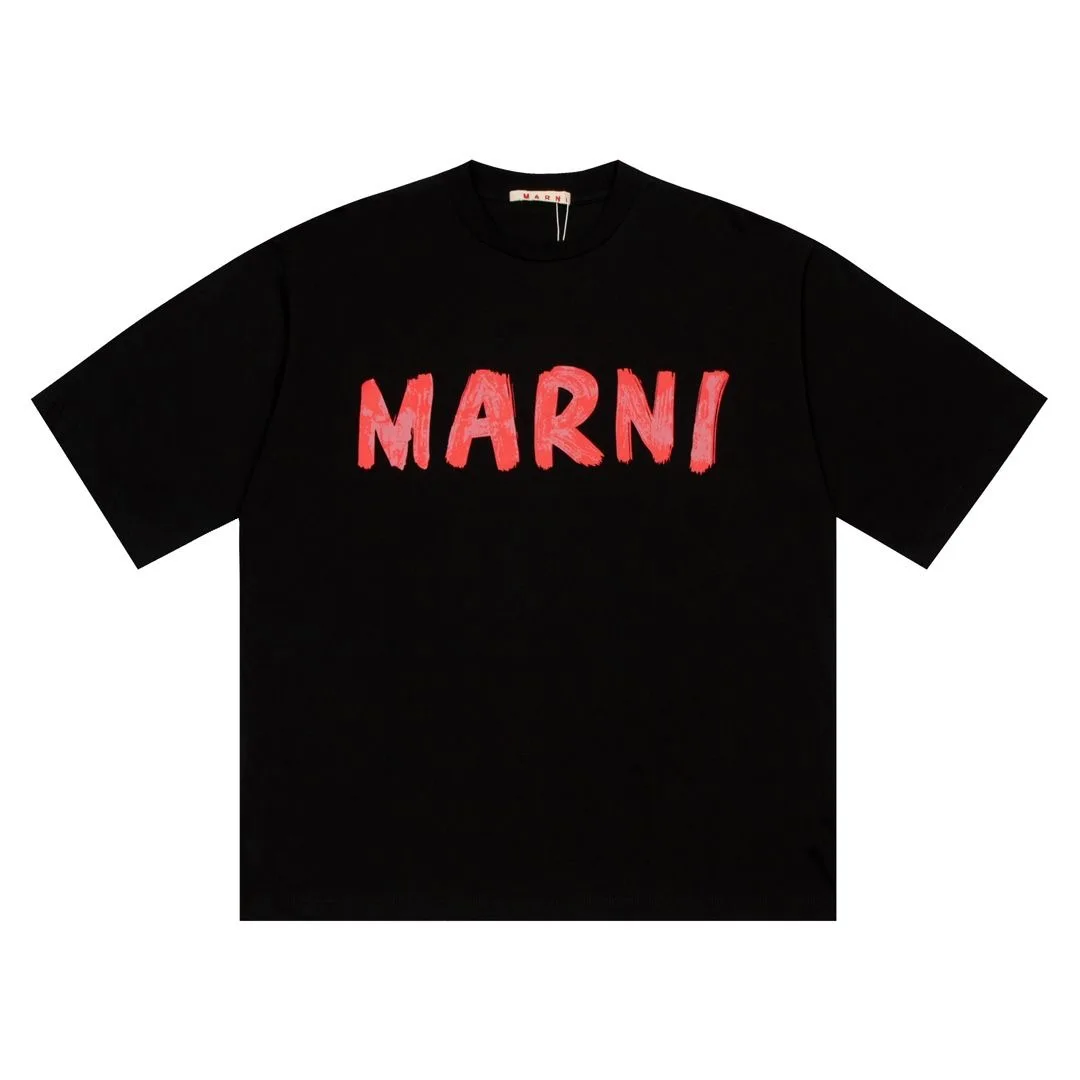 

23SS High Quality marni t shirt bold graffiti letters Artist Co branded urban minimalist casual short sleeved Tee Tshirt