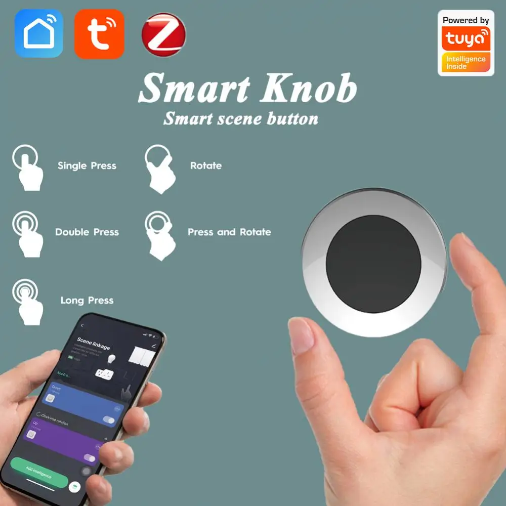 

Tuya Smart Life Knob Wireless Scene Switch Button Controller Battery Powered Automation Scenario ZigBee Gateway Is Required