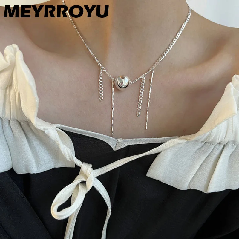 

MEYRROYU Tassel Chain Ball Pendant Necklace For Women Girl Luxury Choker Fashion New Punk Jewelry Ladies Gift Party collares