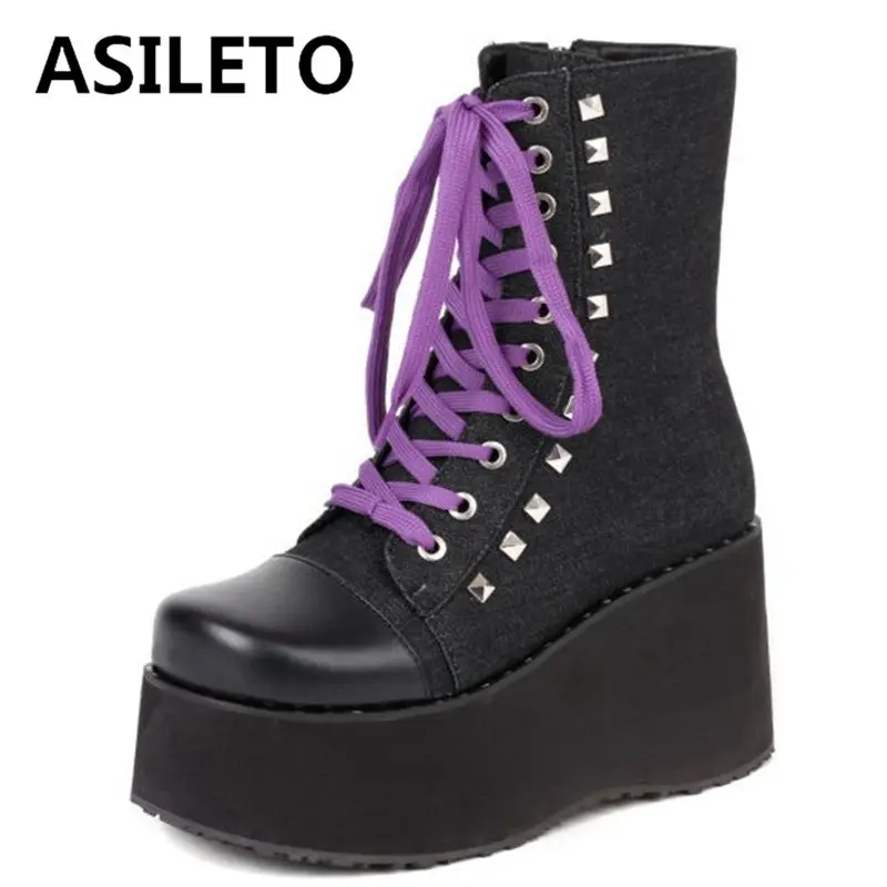 ASILETO 2022 Women Boots Round Toe Block Heels 9CM Platform 6CM Lace-Up Punk Retro Casual Large Size 35-48 Black Autumn S3598
ASILETO 2022 Women Boots Round Toe Block Heels 9CM Platform 6CM Lace-Up Punk Retro Casual Large Size 35-48 Black Autumn S3598