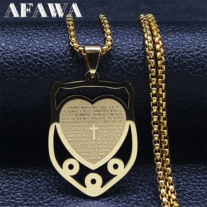 Christian Pendant Necklace Stainless Steel Gold Color Spanish Lord's Prayer Religious Chain Necklaces Jewelry collier N2038S02
Christian Pendant Necklace Stainless Steel Gold Color Spanish Lord's Prayer Religious Chain Necklaces Jewelry collier N2038S02