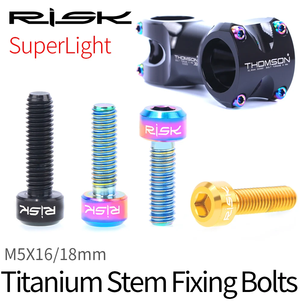 RISK 6PCS M5x16/18/20mm Titanium Stem Screws Bolt with Washer Bicycle Bike MTB Steering Stem Handlebar Ultralight Stem Screws
RISK 6PCS M5x16/18/20mm Titanium Stem Screws Bolt with Washer Bicycle Bike MTB Steering Stem Handlebar Ultralight Stem Screws