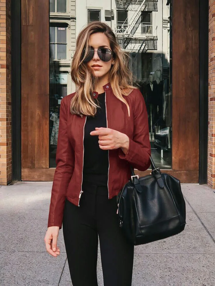 Fashion Street Autumn Winter Faux Leather Jackets Casual Zipper Leather Jacket Sleeve Basic Jacket
Fashion Street Autumn Winter Faux Leather Jackets Casual Zipper Leather Jacket Sleeve Basic Jacket