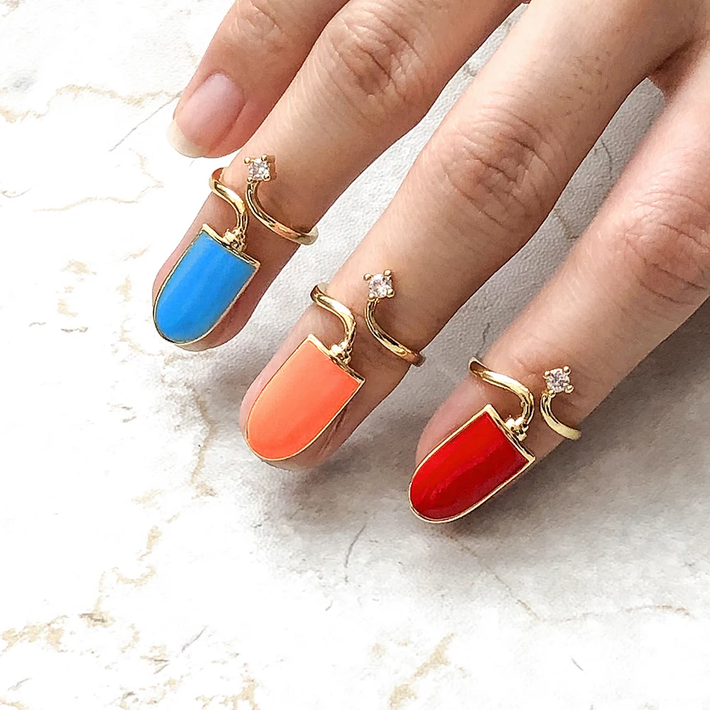 Nidin 8 Colors Creative Fingertips Shining CZ Crystal Enamel Dripping Oil Nail Cover Adjustable Rings for Women Fashion Jewelry
Nidin 8 Colors Creative Fingertips Shining CZ Crystal Enamel Dripping Oil Nail Cover Adjustable Rings for Women Fashion Jewelry
