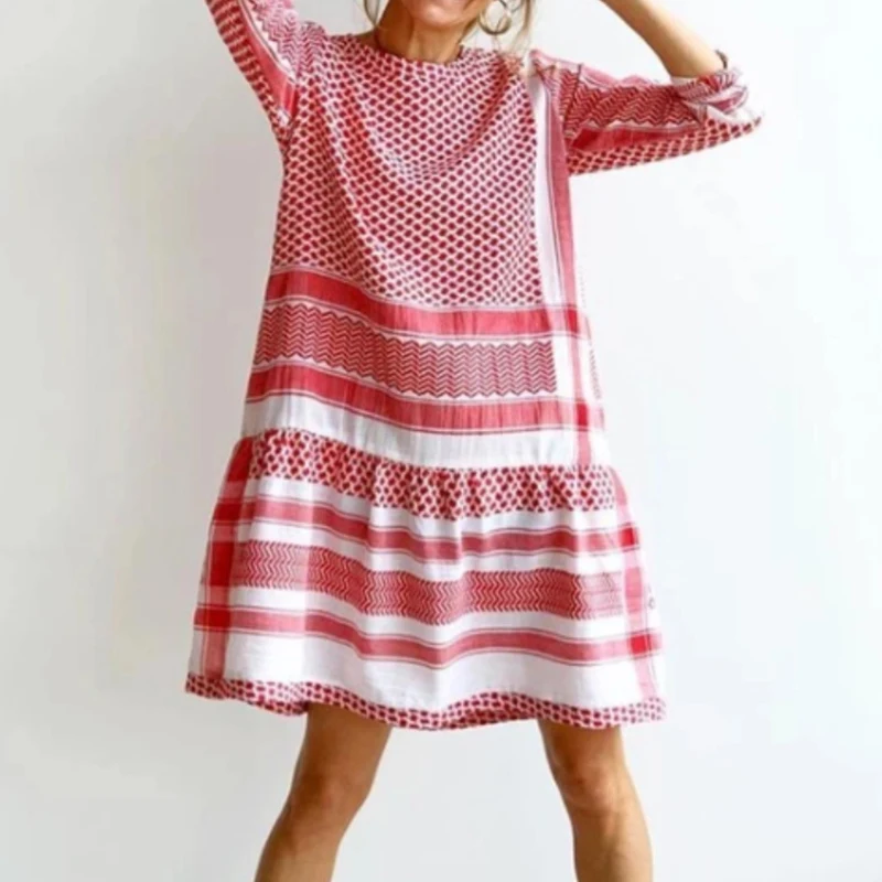 Fashion Striped Print Loose A-Line Dress Autumn Casual 3/4 Sleeve Bohe Beach Dress Spring Elegant O Neck Pullover Women Dresses
Fashion Striped Print Loose A-Line Dress Autumn Casual 3/4 Sleeve Bohe Beach Dress Spring Elegant O Neck Pullover Women Dresses