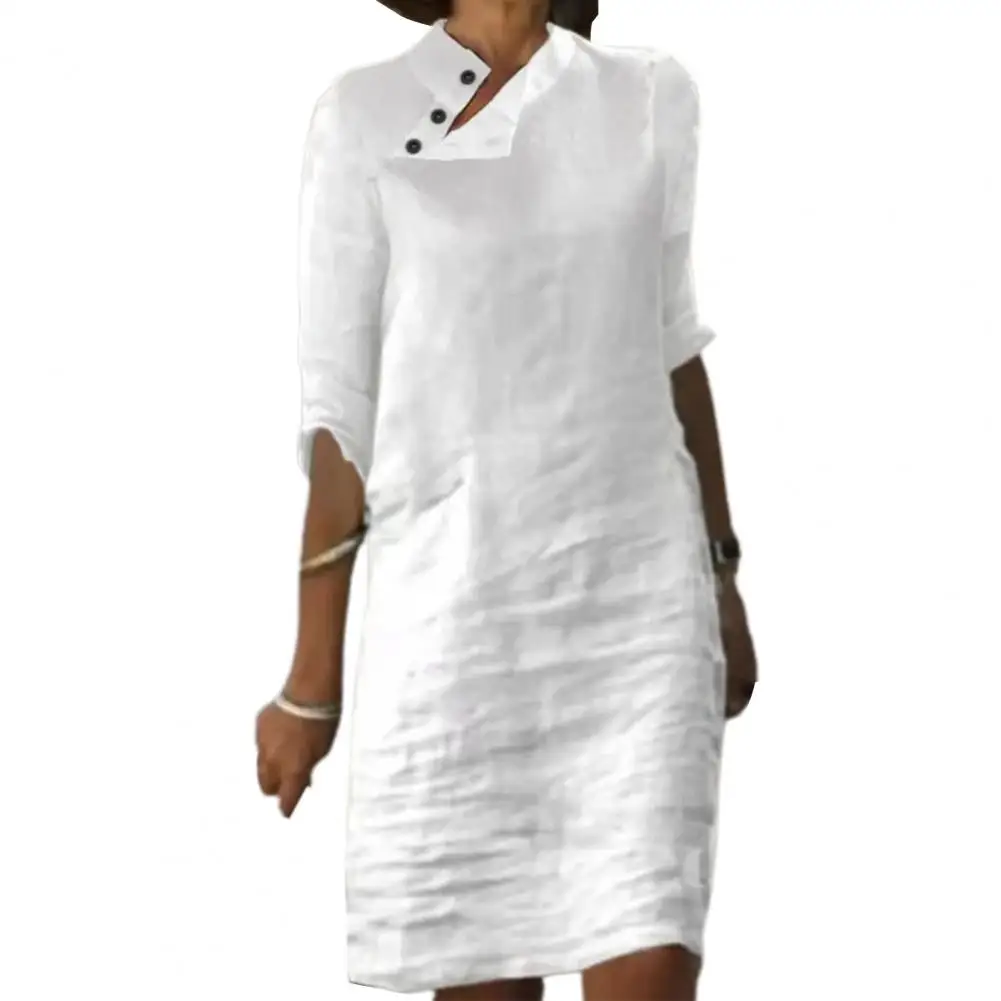 Women's Dresses Stand Collar Buttons Half Sleeve Thin Women Dress Summer Solid Color Casual Retro Dress
Women's Dresses Stand Collar Buttons Half Sleeve Thin Women Dress Summer Solid Color Casual Retro Dress