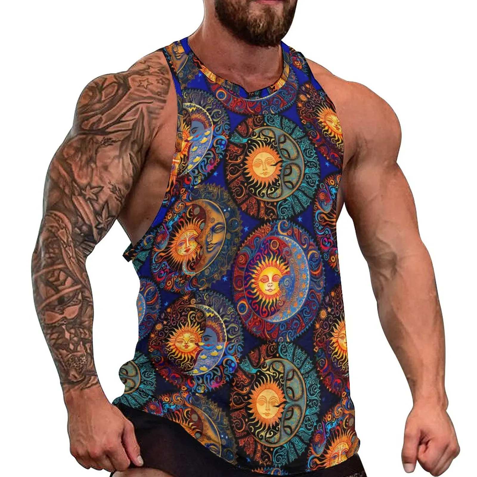 

Psychedelic Sun And Moon Tank Top Cosmic Dream Vintage Tops Beach Training Mens Pattern Sleeveless Vests Large Size 4XL 5XL