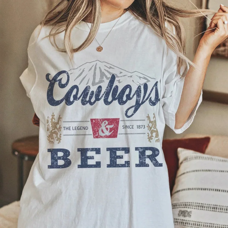 

Футболка Cowboys с надписью и надписью, удобная футболка Cowgirl с рисунком в стиле кантри, музыка в западном стиле, футболки с графическим рисунко...