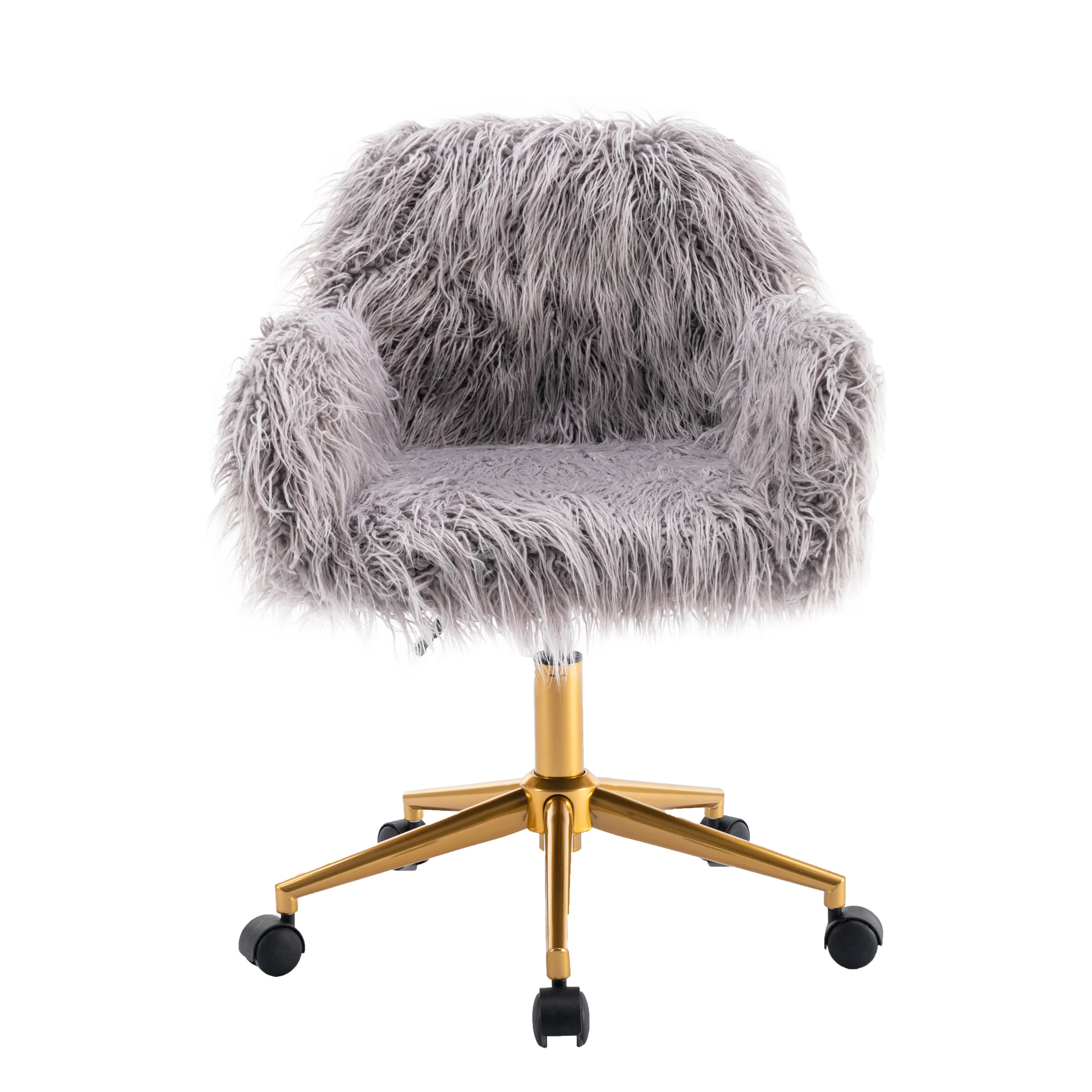 Grey Swivel Chair Modern Faux Fur Office Chair Home Fluffy Chair for Girl Makeup Vanity Chair with Gold Plating Base
Grey Swivel Chair Modern Faux Fur Office Chair Home Fluffy Chair for Girl Makeup Vanity Chair with Gold Plating Base