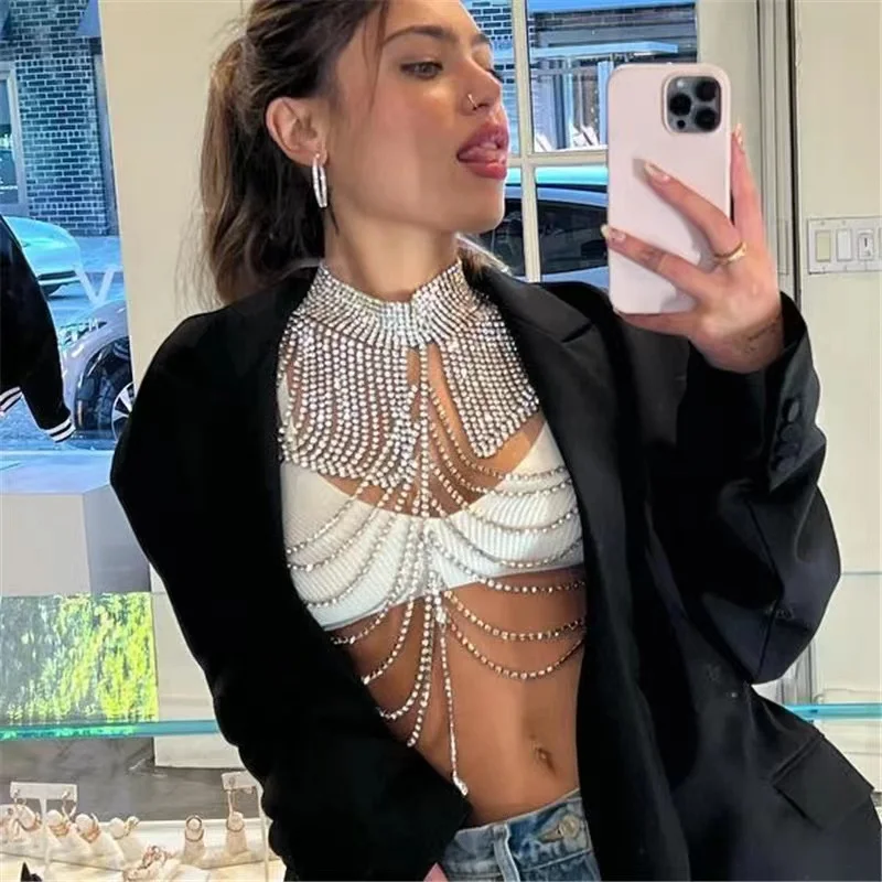 Fashion women shiny Crystal Bridal shoulder chain wedding large necklace jewelry all Rhinestone handmade women's tassel bra jewe
Fashion women shiny Crystal Bridal shoulder chain wedding large necklace jewelry all Rhinestone handmade women's tassel bra jewe