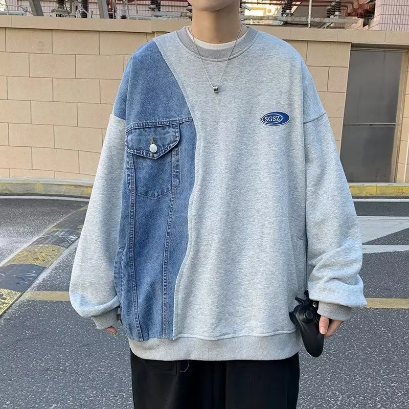Vintage Denim Splicing Crew Neck Hoodie Men Spring and Autumn Casual Loose Jacket
Vintage Denim Splicing Crew Neck Hoodie Men Spring and Autumn Casual Loose Jacket